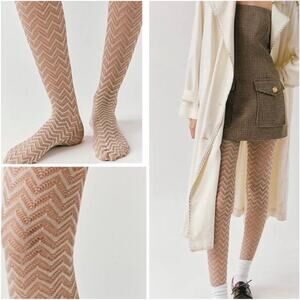 Free People Zigzag Patterned Hosiery in Beige